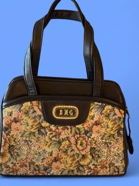 Floral Tapestry Shoulder Bag with Black Trim